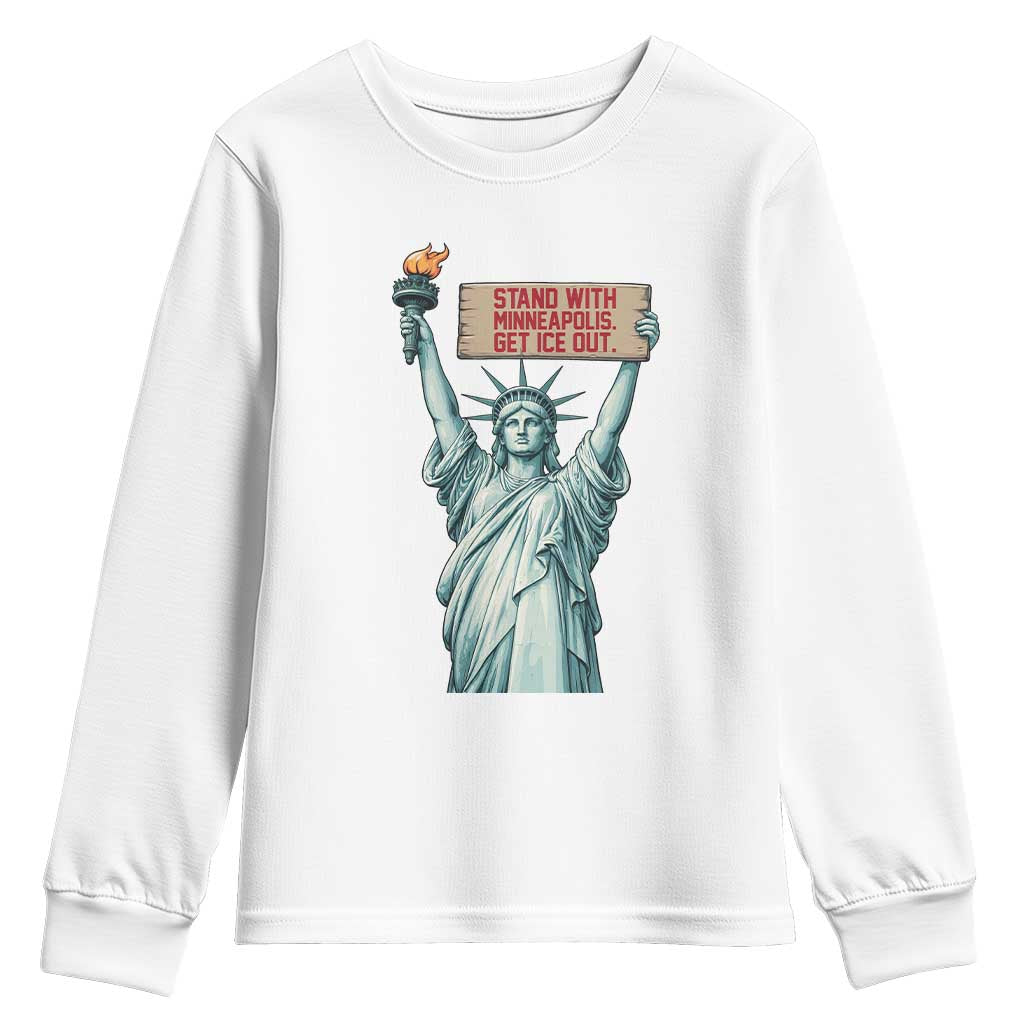 Stand With Minneapolis Youth Sweatshirt Statue Of Liberty Torch Justice Support TS12 White Print Your Wear