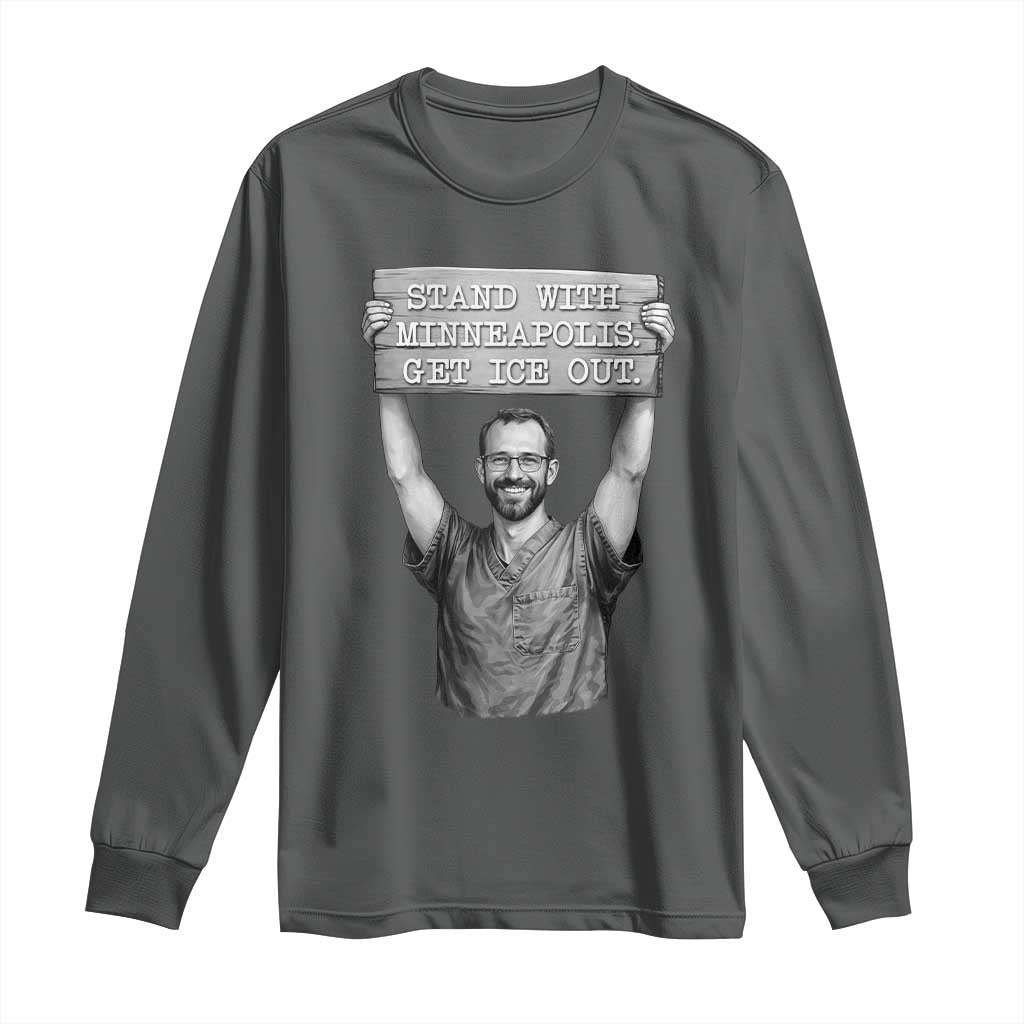 Stand With Minneapolis Long Sleeve Shirt Alex Pretti Memorial ICU Nurse Support TS12 Dark Heather Print Your Wear