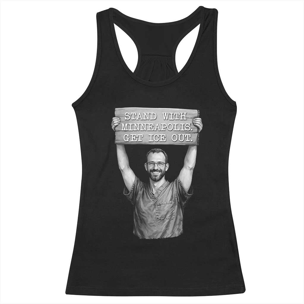 Stand With Minneapolis Racerback Tank Top Alex Pretti Memorial ICU Nurse Support TS12 Black Print Your Wear