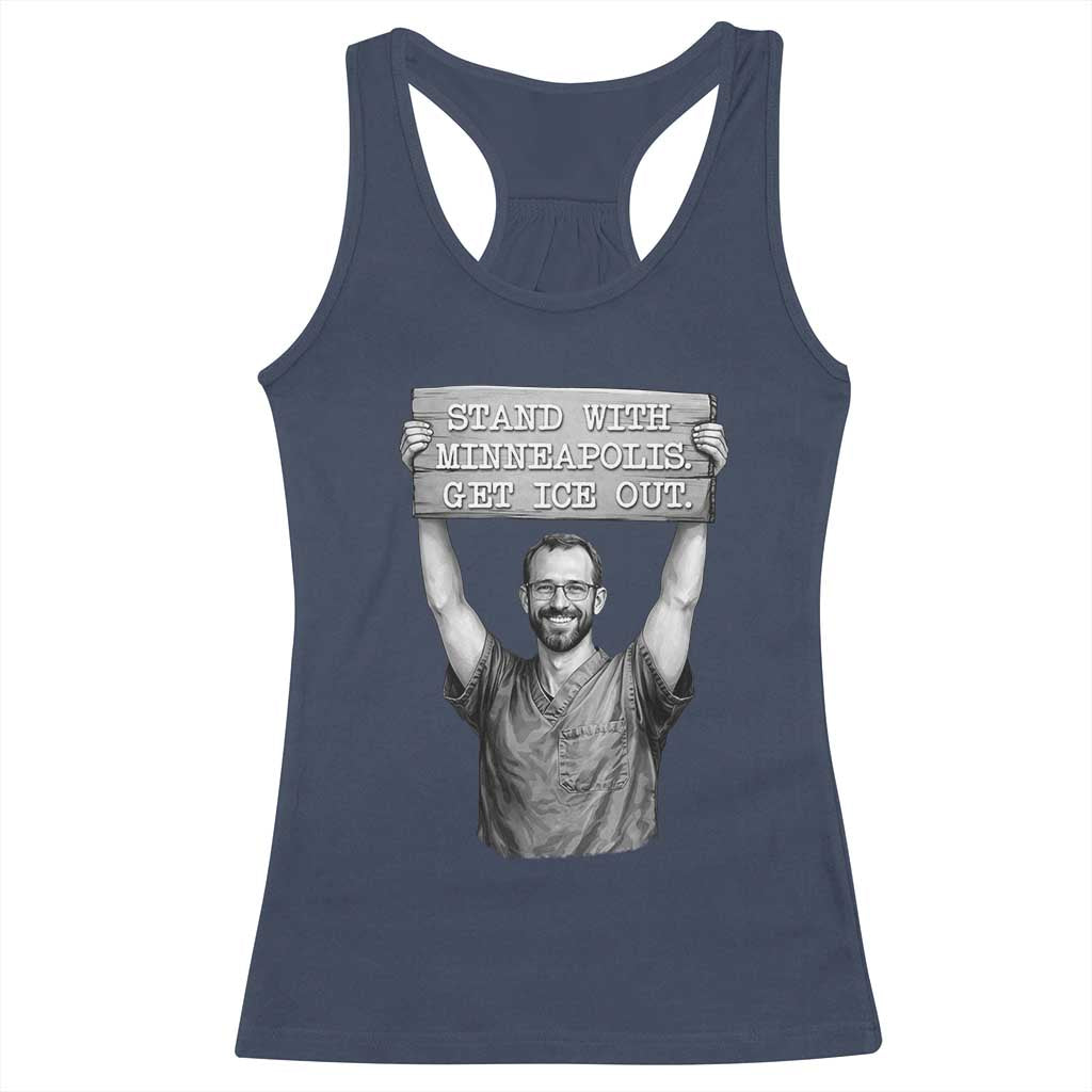 Stand With Minneapolis Racerback Tank Top Alex Pretti Memorial ICU Nurse Support TS12 Navy Print Your Wear