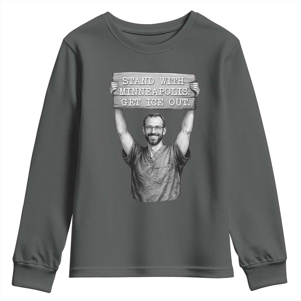 Stand With Minneapolis Youth Sweatshirt Alex Pretti Memorial ICU Nurse Support TS12 Dark Heather Print Your Wear