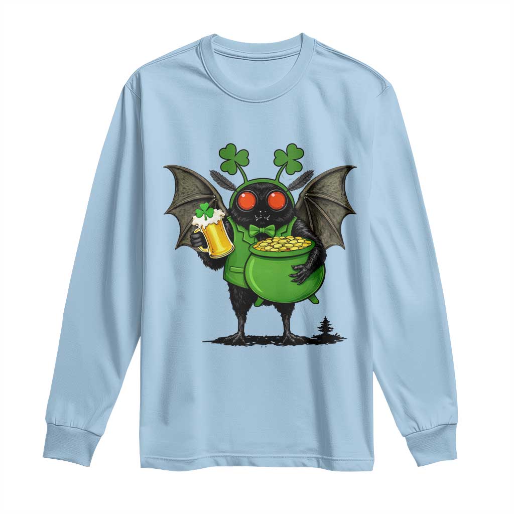 Funny Mothman Long Sleeve Shirt St Patricks Day Cryptid Gift TS12 Light Blue Print Your Wear