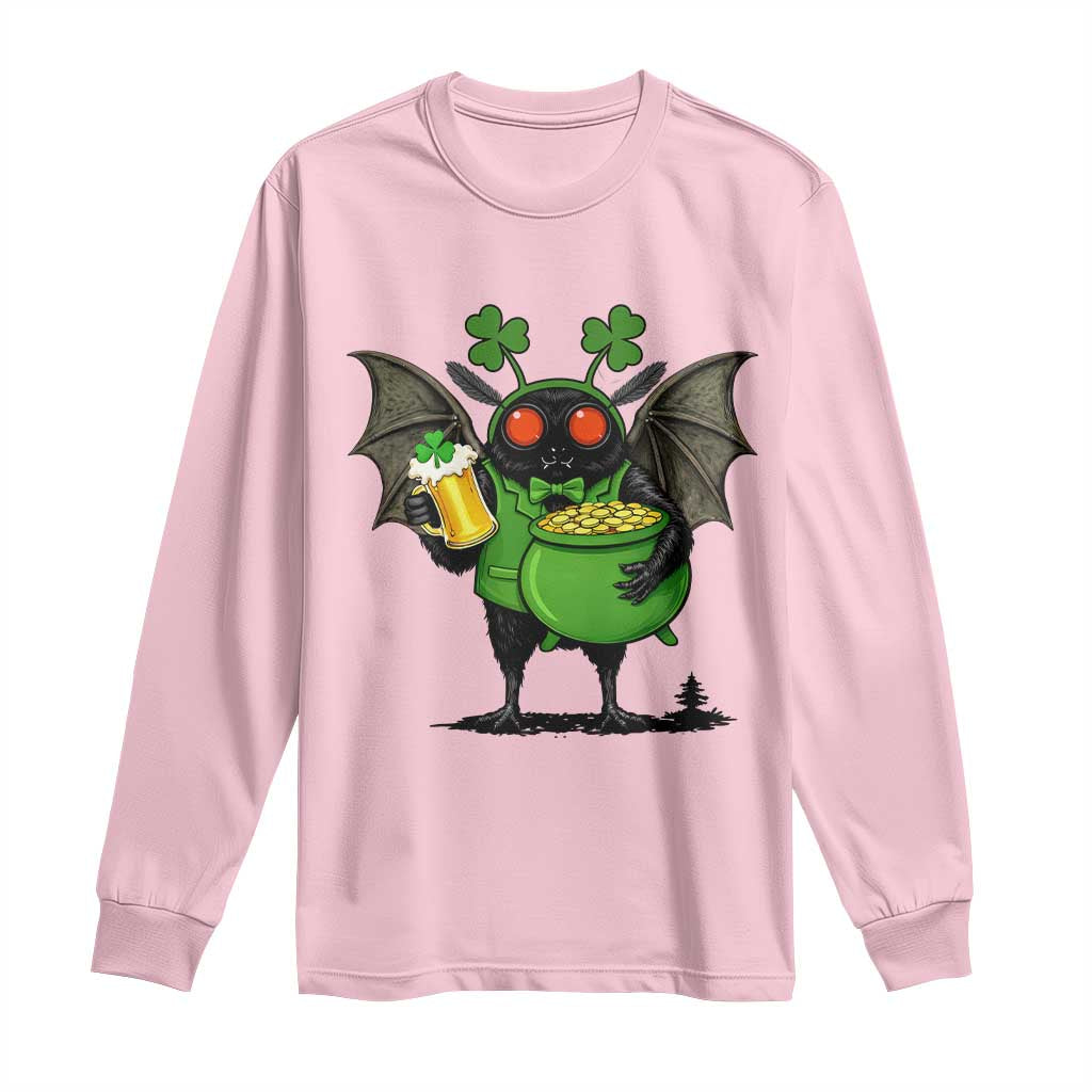 Funny Mothman Long Sleeve Shirt St Patricks Day Cryptid Gift TS12 Light Pink Print Your Wear