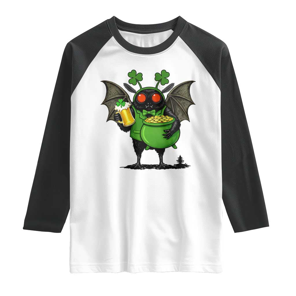 Funny Mothman Raglan Shirt St Patricks Day Cryptid Gift TS12 White Black Print Your Wear