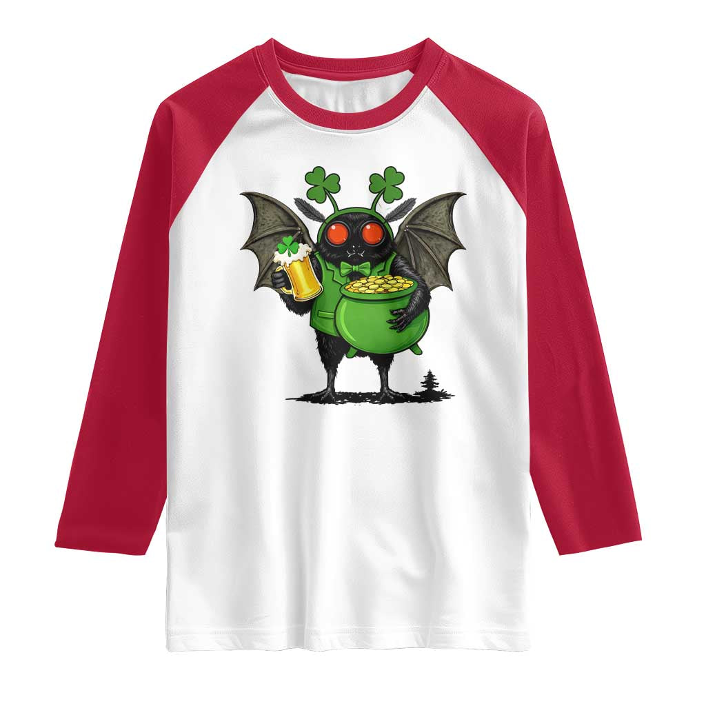Funny Mothman Raglan Shirt St Patricks Day Cryptid Gift TS12 White Red Print Your Wear