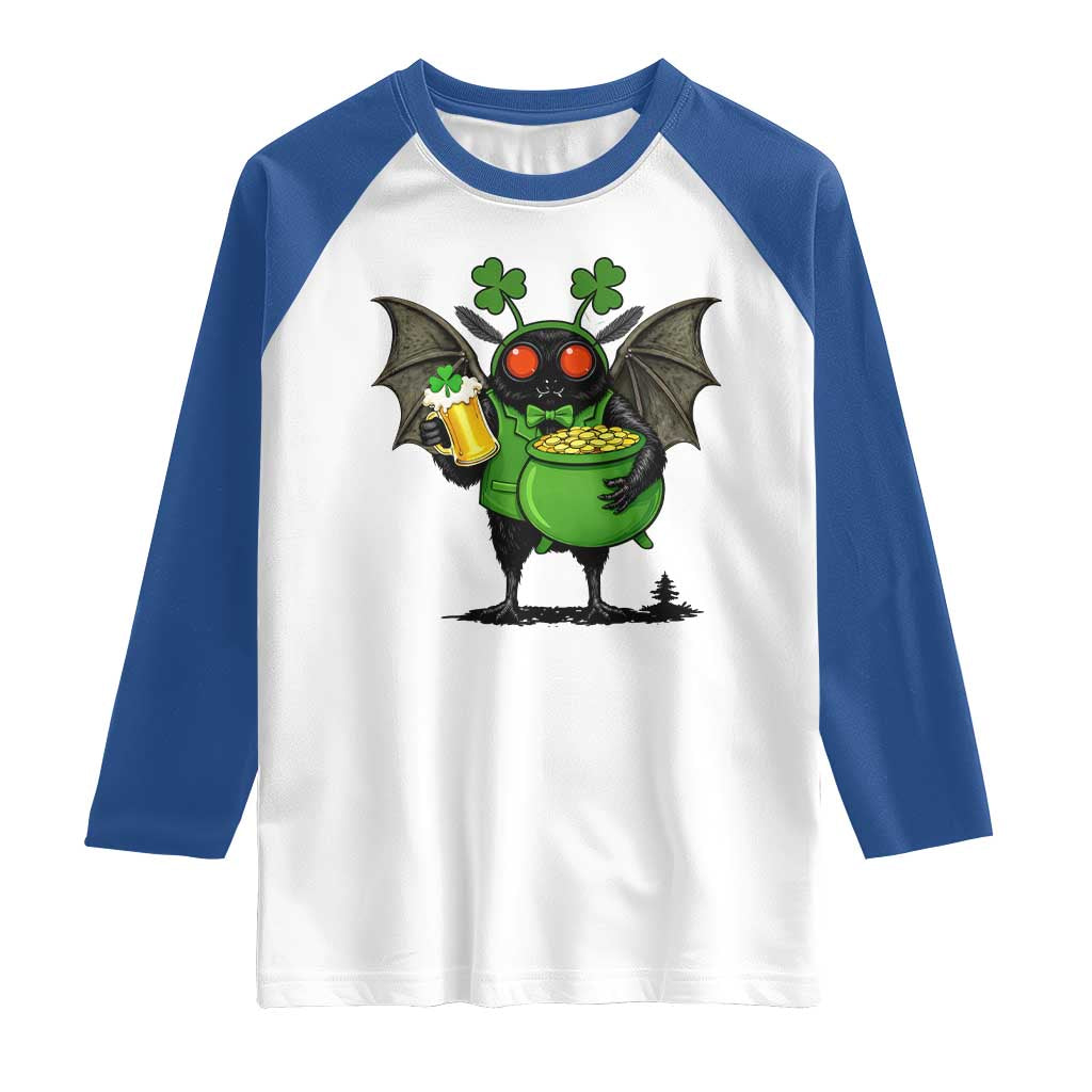 Funny Mothman Raglan Shirt St Patricks Day Cryptid Gift TS12 White Royal Print Your Wear