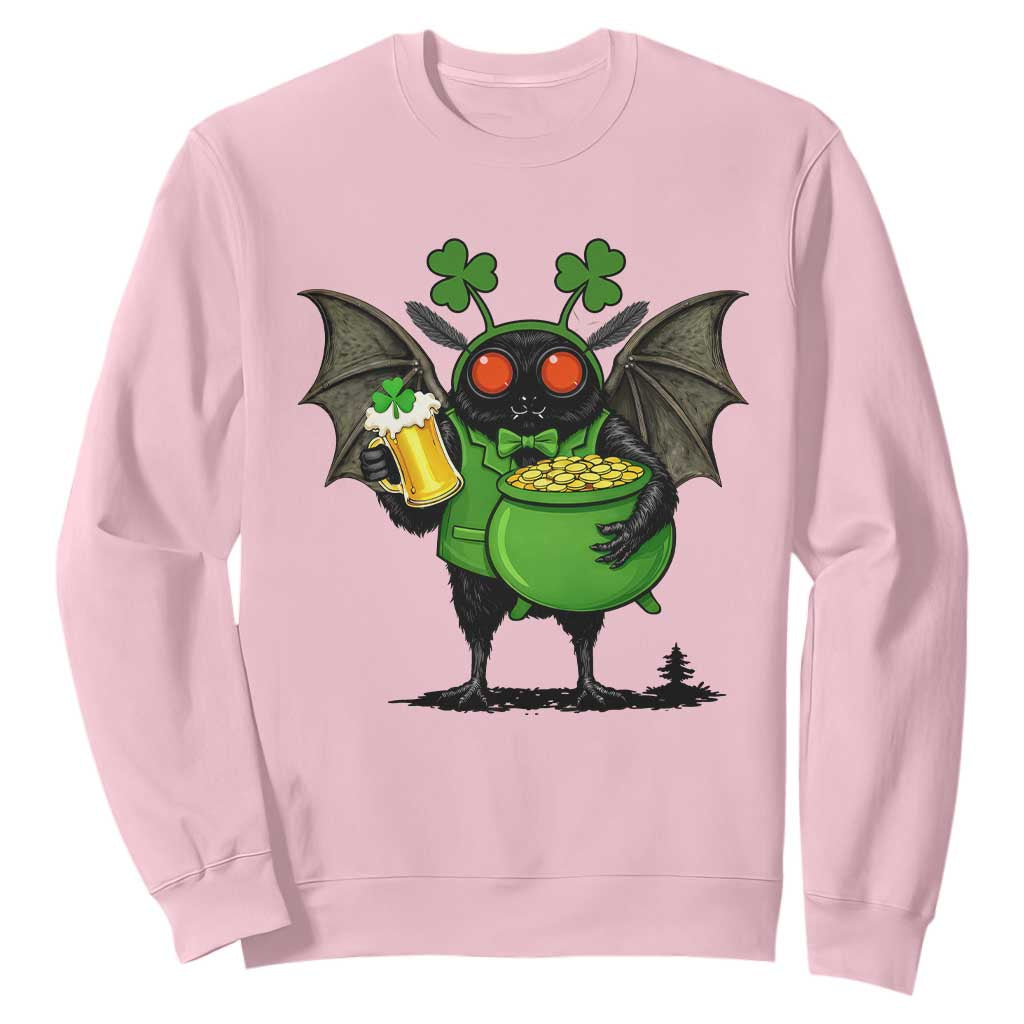 Funny Mothman Sweatshirt St Patricks Day Cryptid Gift TS12 Light Pink Print Your Wear