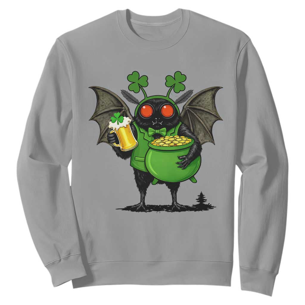 Funny Mothman Sweatshirt St Patricks Day Cryptid Gift TS12 Sport Gray Print Your Wear