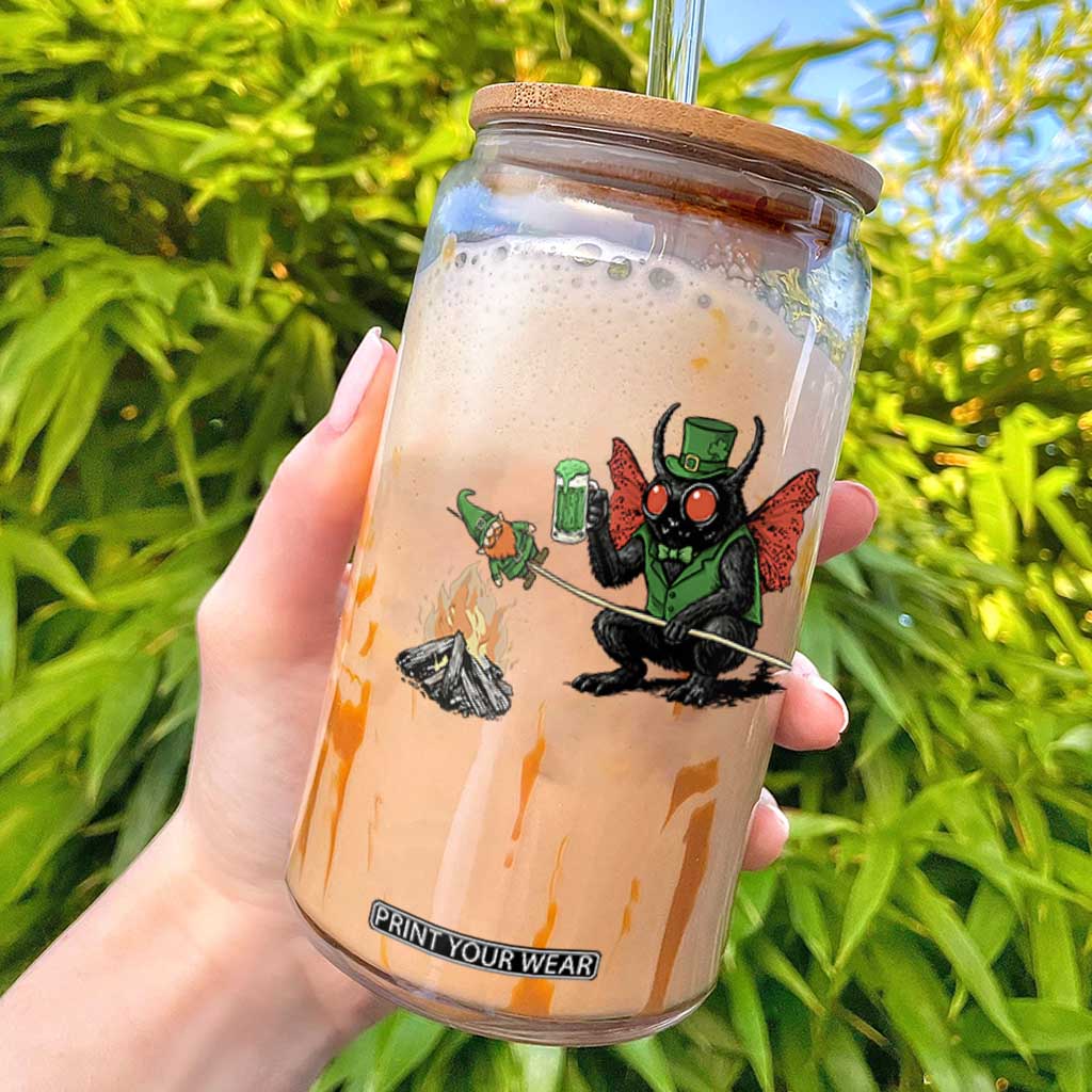 Funny Cryptid Mothman Glass Can St Patricks Day Gift TS12 White Print Your Wear
