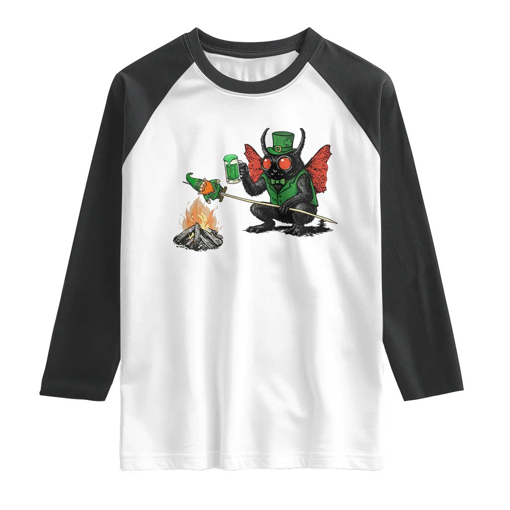 Funny Cryptid Mothman Raglan Shirt St Patricks Day Gift TS12 White Black Print Your Wear