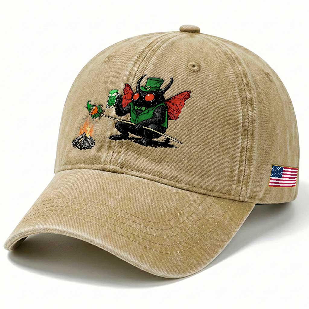 Funny Cryptid Mothman Washed Cotton Baseball Cap St Patricks Day Gift TS12 Print Your Wear