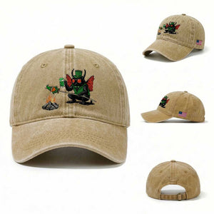 Funny Cryptid Mothman Washed Cotton Baseball Cap St Patricks Day Gift TS12 Washed Cap Universal Fit Khaki Print Your Wear