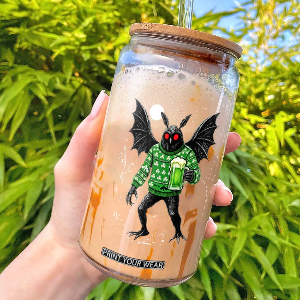 Funny Mothman St Patricks Day Glass Can Gift For Cryptid Lovers TS12 Black Print Your Wear