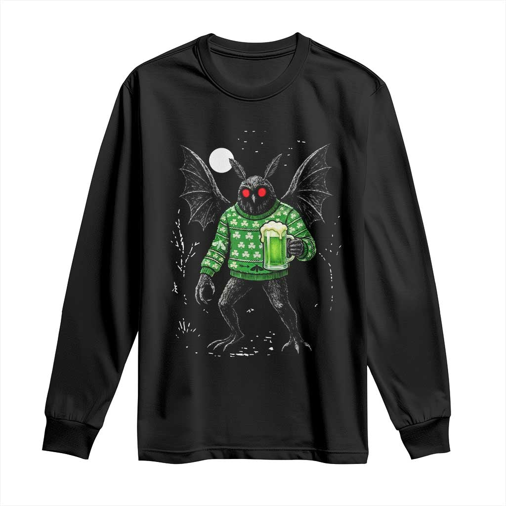 Funny Mothman St Patricks Day Long Sleeve Shirt Gift For Cryptid Lovers TS12 Black Print Your Wear