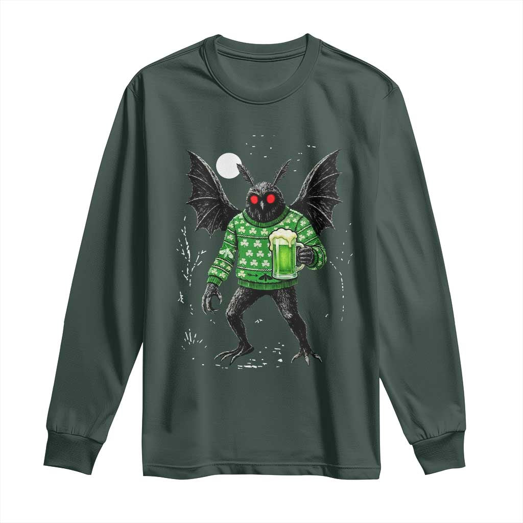 Funny Mothman St Patricks Day Long Sleeve Shirt Gift For Cryptid Lovers TS12 Dark Forest Green Print Your Wear