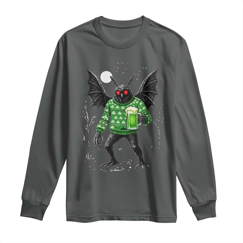 Funny Mothman St Patricks Day Long Sleeve Shirt Gift For Cryptid Lovers TS12 Dark Heather Print Your Wear