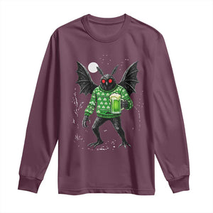 Funny Mothman St Patricks Day Long Sleeve Shirt Gift For Cryptid Lovers TS12 Maroon Print Your Wear