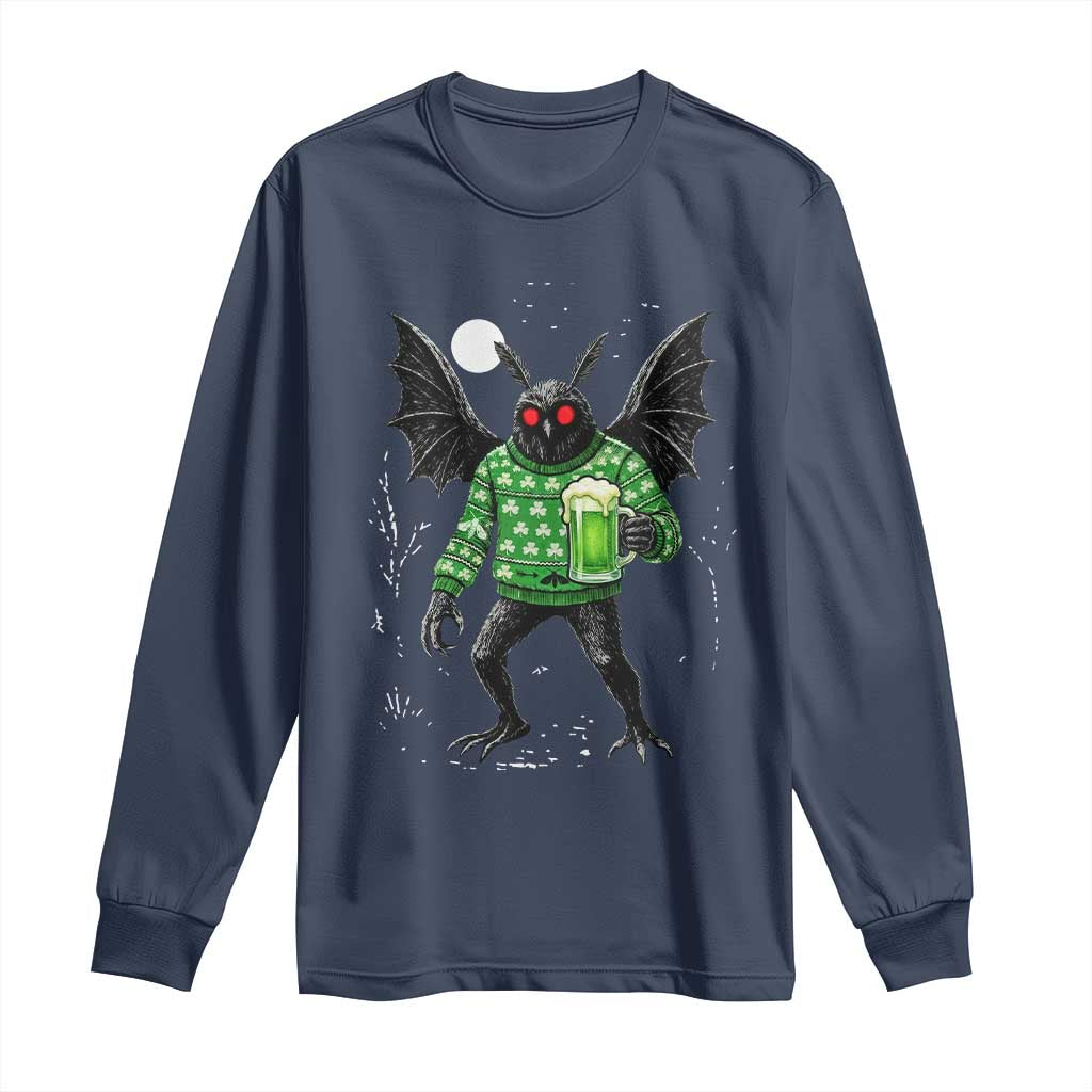 Funny Mothman St Patricks Day Long Sleeve Shirt Gift For Cryptid Lovers TS12 Navy Print Your Wear