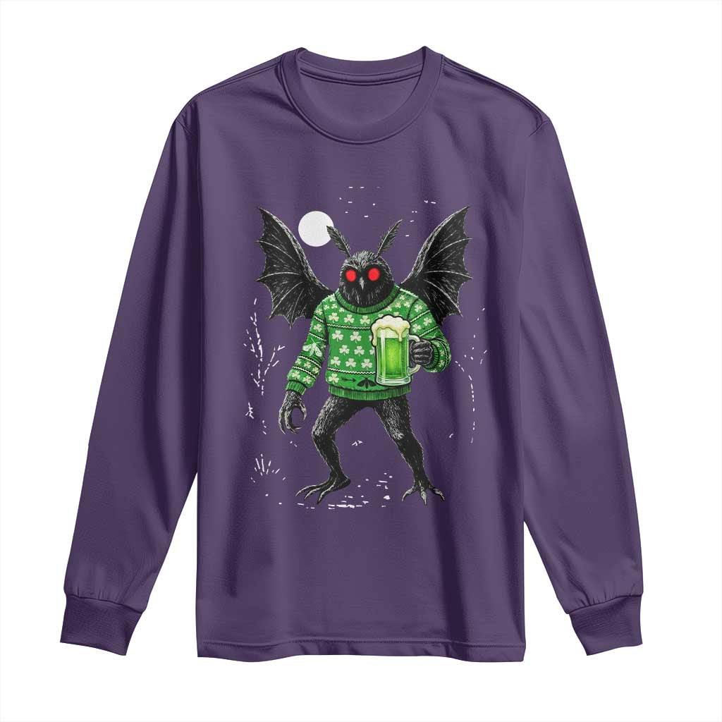 Funny Mothman St Patricks Day Long Sleeve Shirt Gift For Cryptid Lovers TS12 Purple Print Your Wear