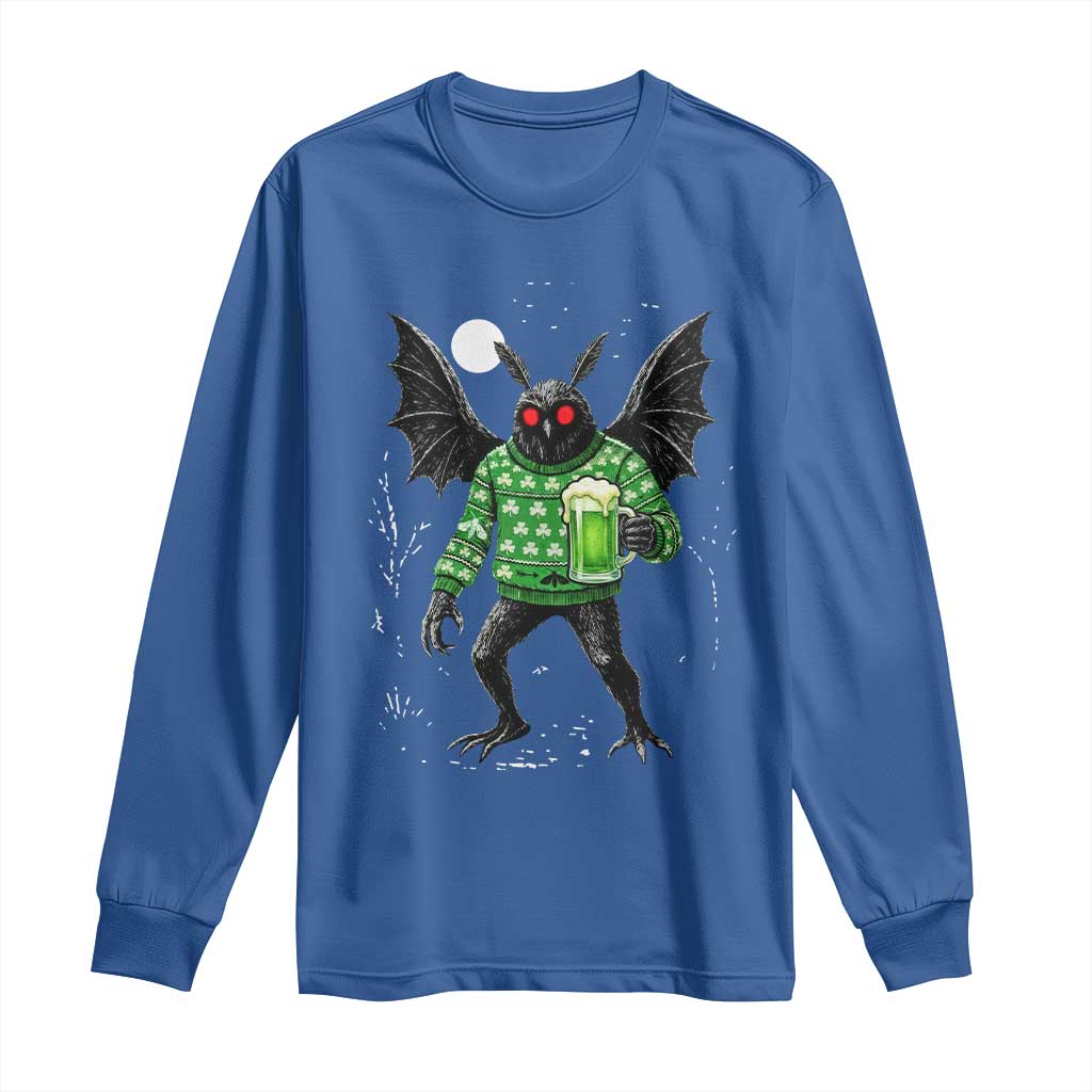 Funny Mothman St Patricks Day Long Sleeve Shirt Gift For Cryptid Lovers TS12 Royal Blue Print Your Wear