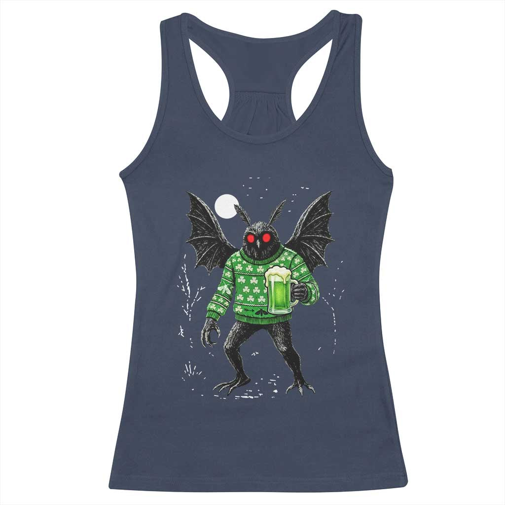 Funny Mothman St Patricks Day Racerback Tank Top Gift For Cryptid Lovers TS12 Navy Print Your Wear