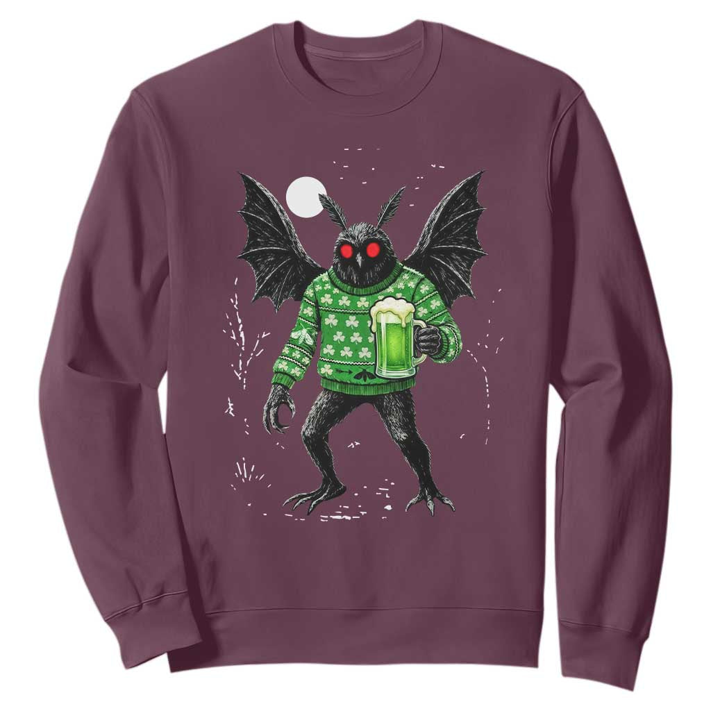Funny Mothman St Patricks Day Sweatshirt Gift For Cryptid Lovers TS12 Maroon Print Your Wear