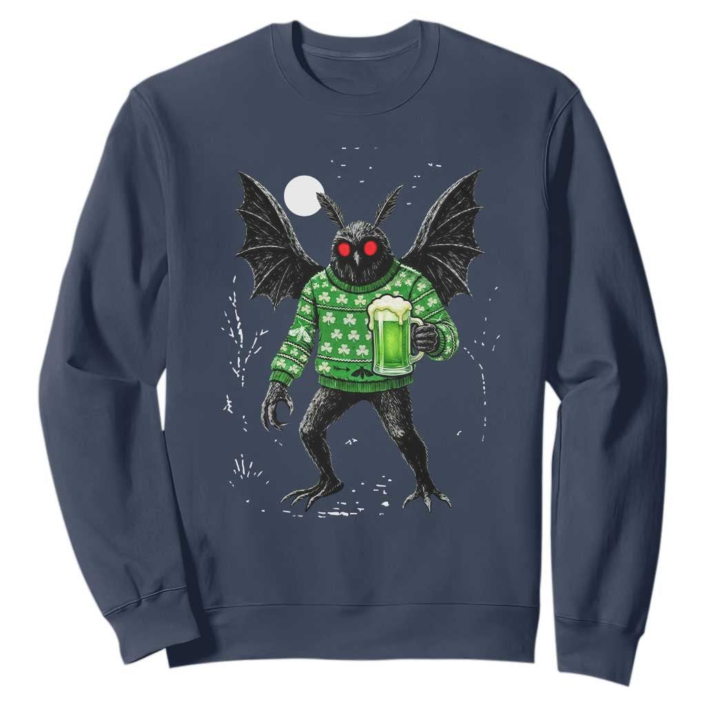 Funny Mothman St Patricks Day Sweatshirt Gift For Cryptid Lovers TS12 Navy Print Your Wear