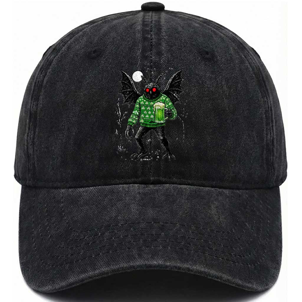 Funny Mothman St Patricks Day Washed Cotton Baseball Cap Gift For Cryptid Lovers TS12 Print Your Wear