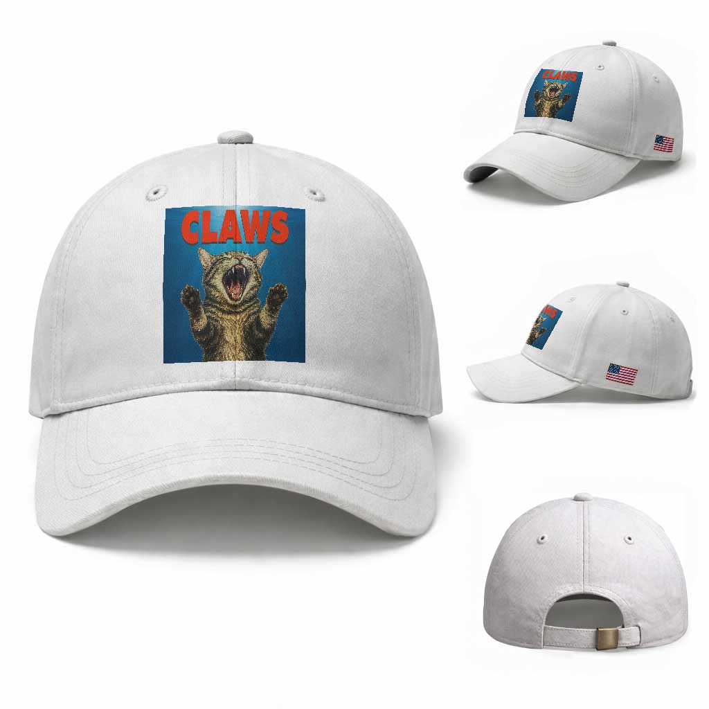 Funny Claws Cat Baseball Cap Horror Movie Parody TS12 Baseball Cap Universal Fit White Print Your Wear