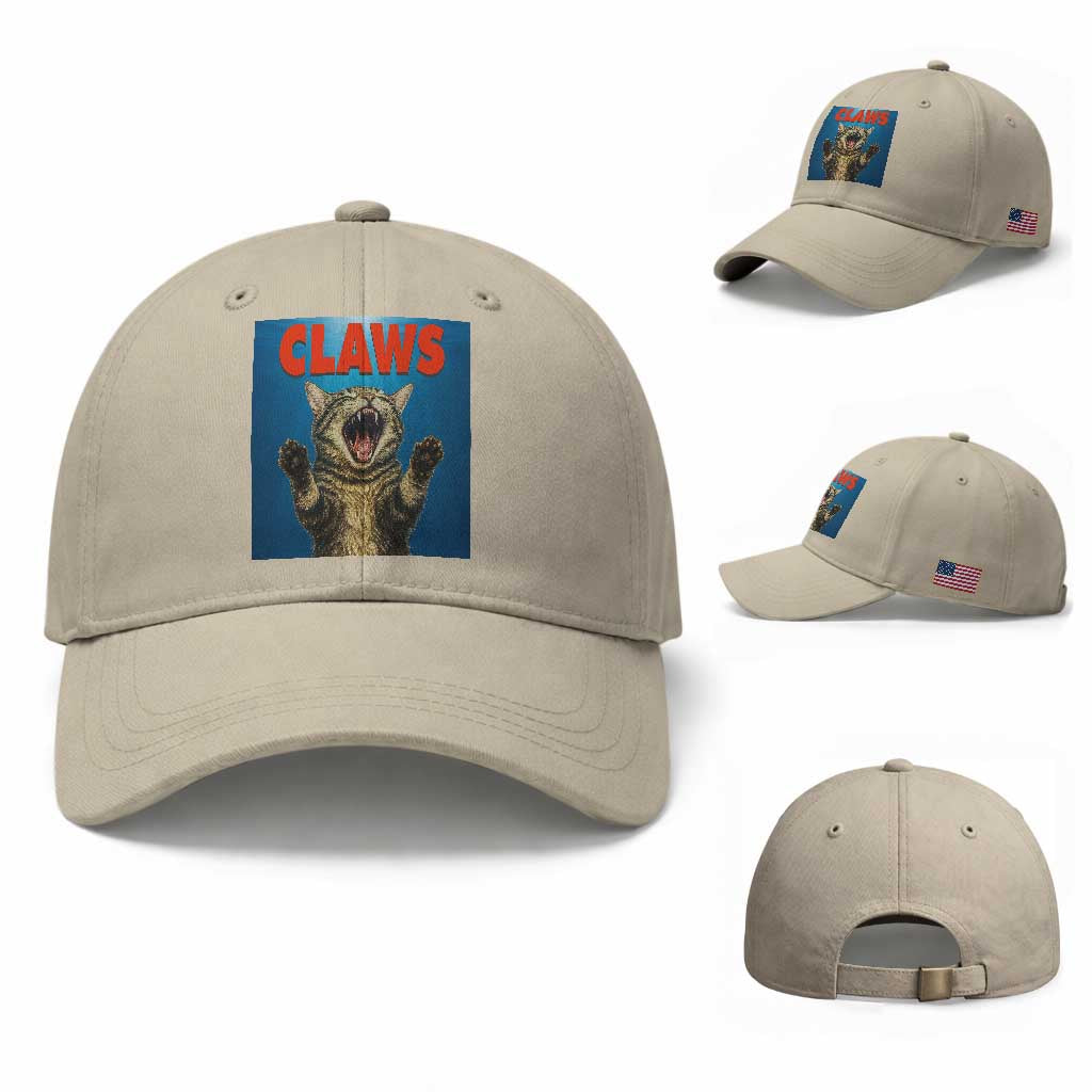 Funny Claws Cat Baseball Cap Horror Movie Parody TS12 Baseball Cap Universal Fit Beige Print Your Wear