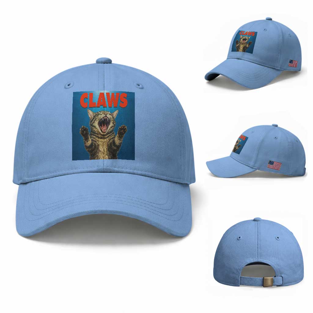 Funny Claws Cat Baseball Cap Horror Movie Parody TS12 Baseball Cap Universal Fit Light Blue Print Your Wear
