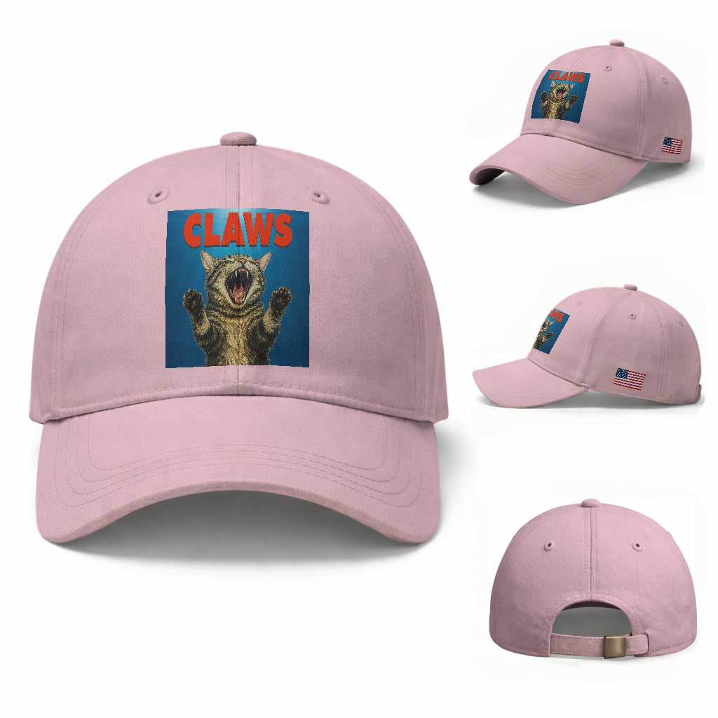 Funny Claws Cat Baseball Cap Horror Movie Parody TS12 Baseball Cap Universal Fit Light Pink Print Your Wear