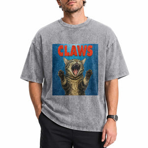 Funny Claws Cat Washed Cotton T-Shirt Horror Movie Parody