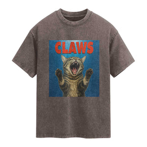 Funny Claws Cat Washed Cotton T-Shirt Horror Movie Parody