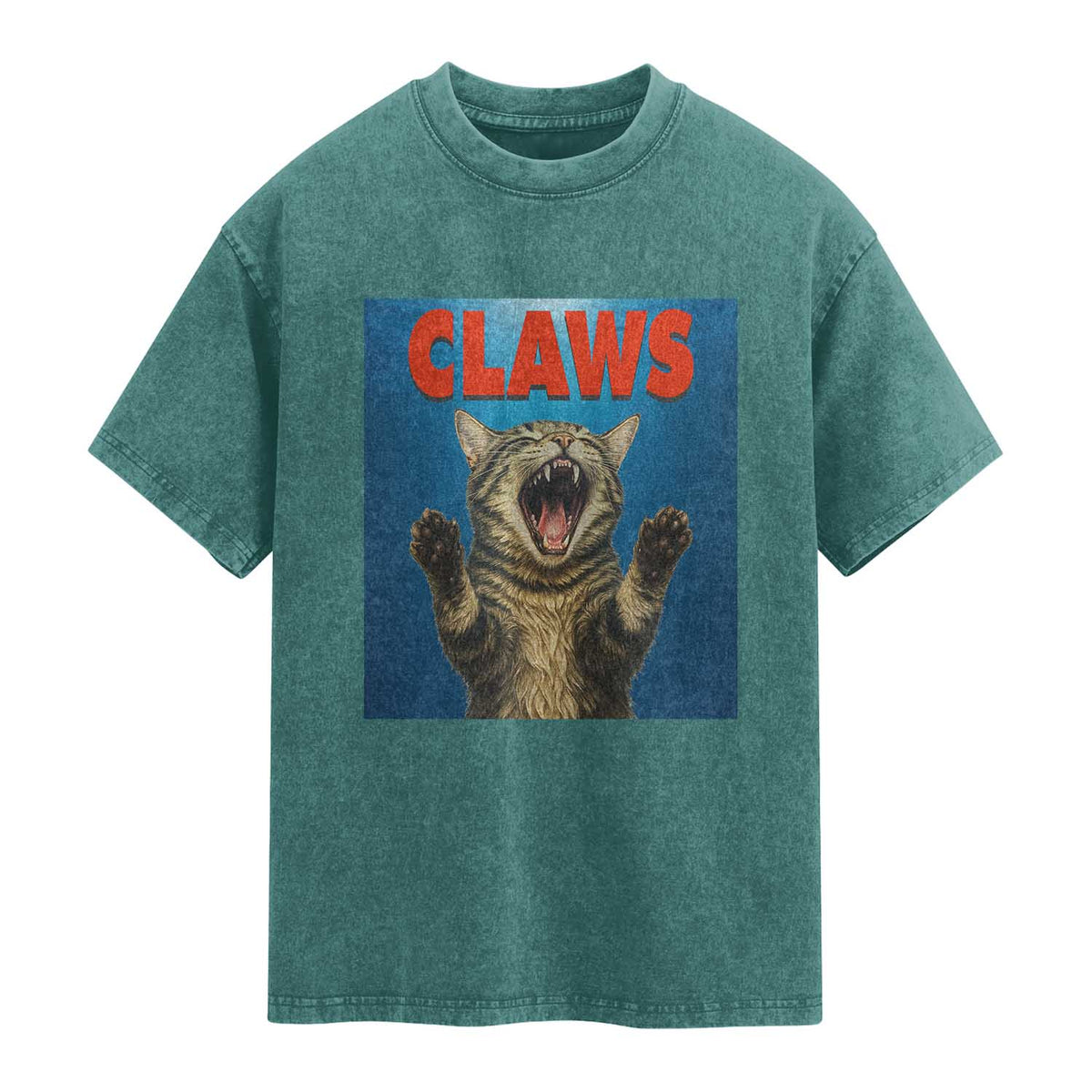 Funny Claws Cat Washed Cotton T-Shirt Horror Movie Parody