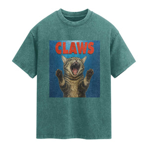Funny Claws Cat Washed Cotton T-Shirt Horror Movie Parody