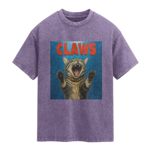 Funny Claws Cat Washed Cotton T-Shirt Horror Movie Parody