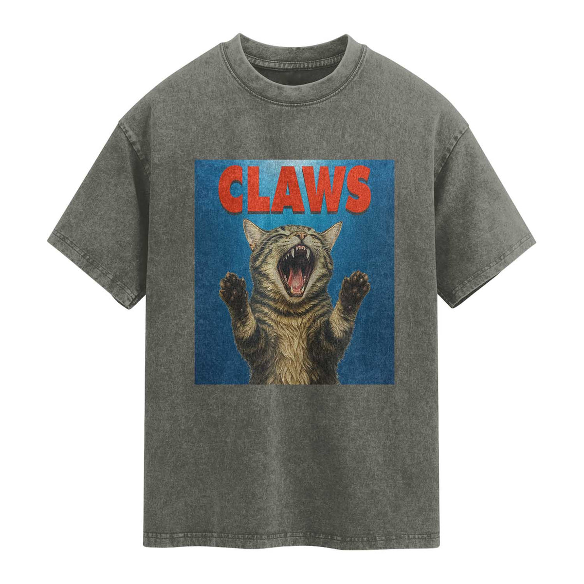 Funny Claws Cat Washed Cotton T-Shirt Horror Movie Parody