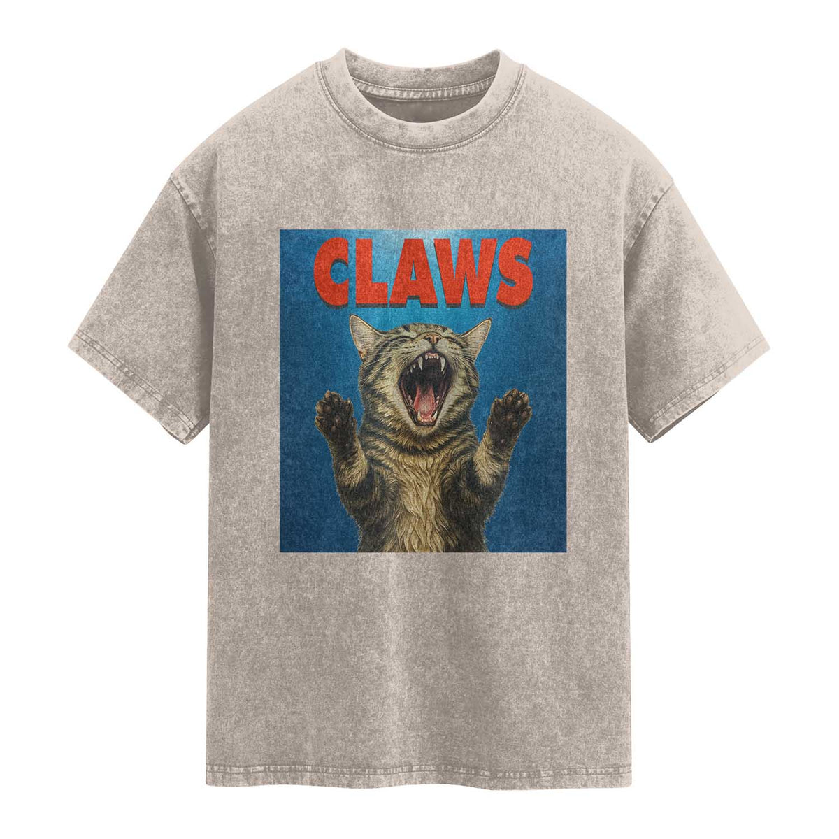 Funny Claws Cat Washed Cotton T-Shirt Horror Movie Parody