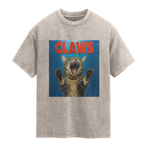 Funny Claws Cat Washed Cotton T-Shirt Horror Movie Parody
