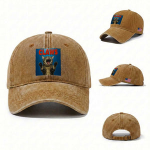 Funny Claws Cat Washed Cotton Baseball Cap Horror Movie Parody TS12 Washed Cap Universal Fit Yellow Ochre Print Your Wear