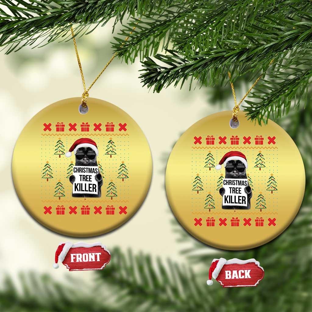 Funny Xmas Black Cat Christmas Ornament Xmas Tree Killer Santa Kitten TS12 Circle Gold Print Your Wear