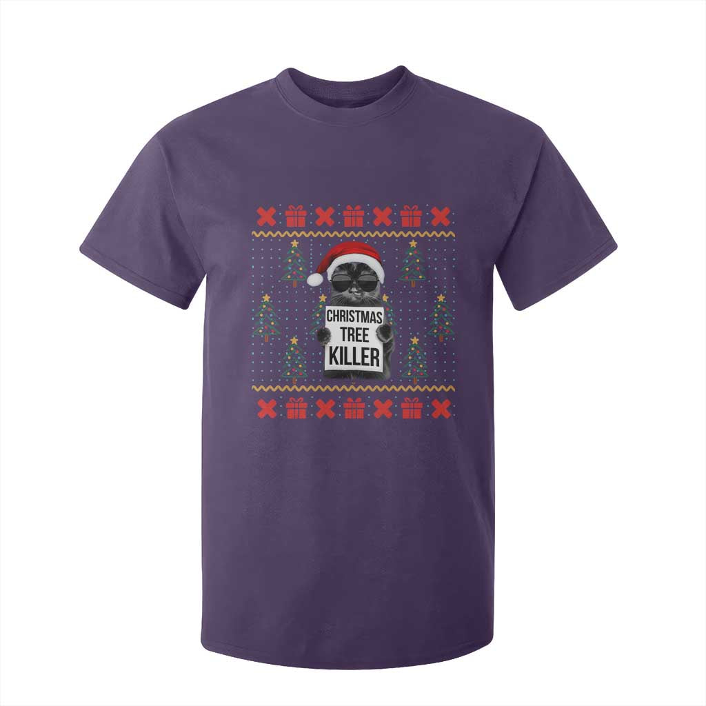 Funny Xmas Black Cat T Shirt For Kid Christmas Tree Killer Santa Kitten TS12 Purple Print Your Wear