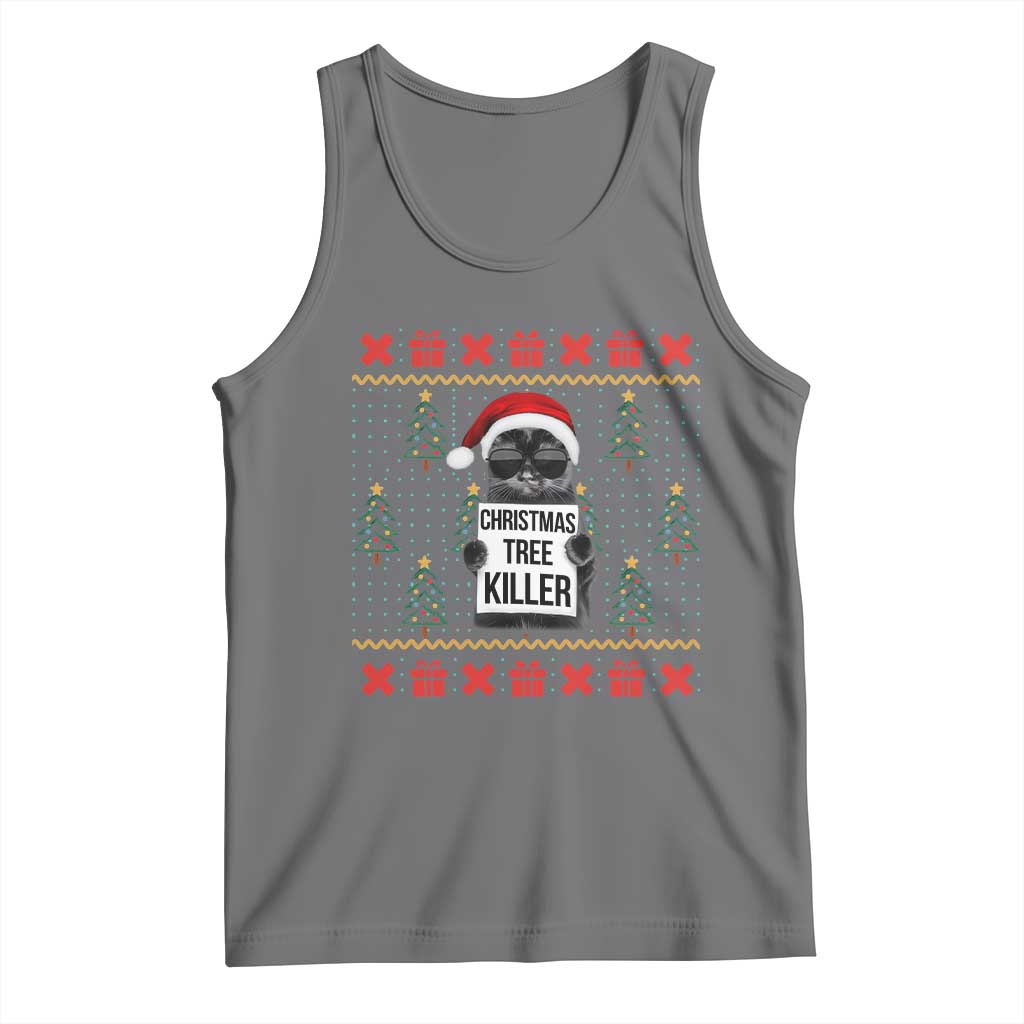 Funny Xmas Black Cat Tank Top Christmas Tree Killer Santa Kitten TS12 Black Heather Print Your Wear