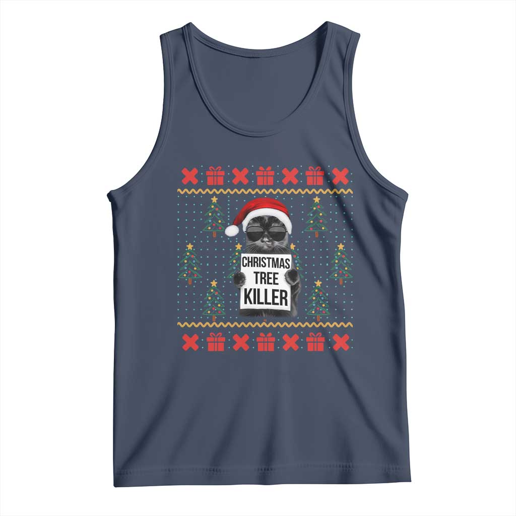 Funny Xmas Black Cat Tank Top Christmas Tree Killer Santa Kitten TS12 Navy Print Your Wear