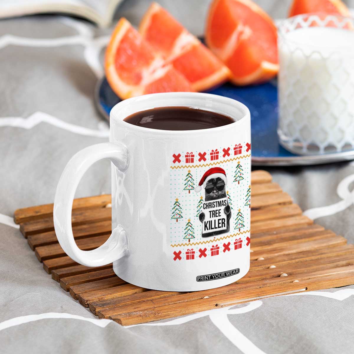 Funny Xmas Black Cat Coffee Mug Christmas Tree Killer Santa Kitten TS12 Print Your Wear