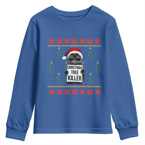Funny Xmas Black Cat Youth Sweatshirt Christmas Tree Killer Santa Kitten TS12 Royal Blue Print Your Wear