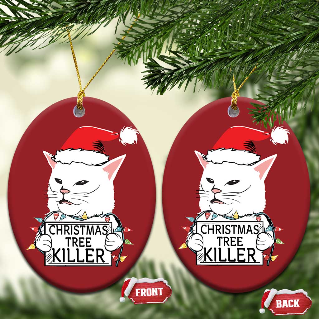 Funny Xmas Grumpy Cat Christmas Ornament Xmas Tree Killer Santa Kitten TS12 Oval Red Print Your Wear