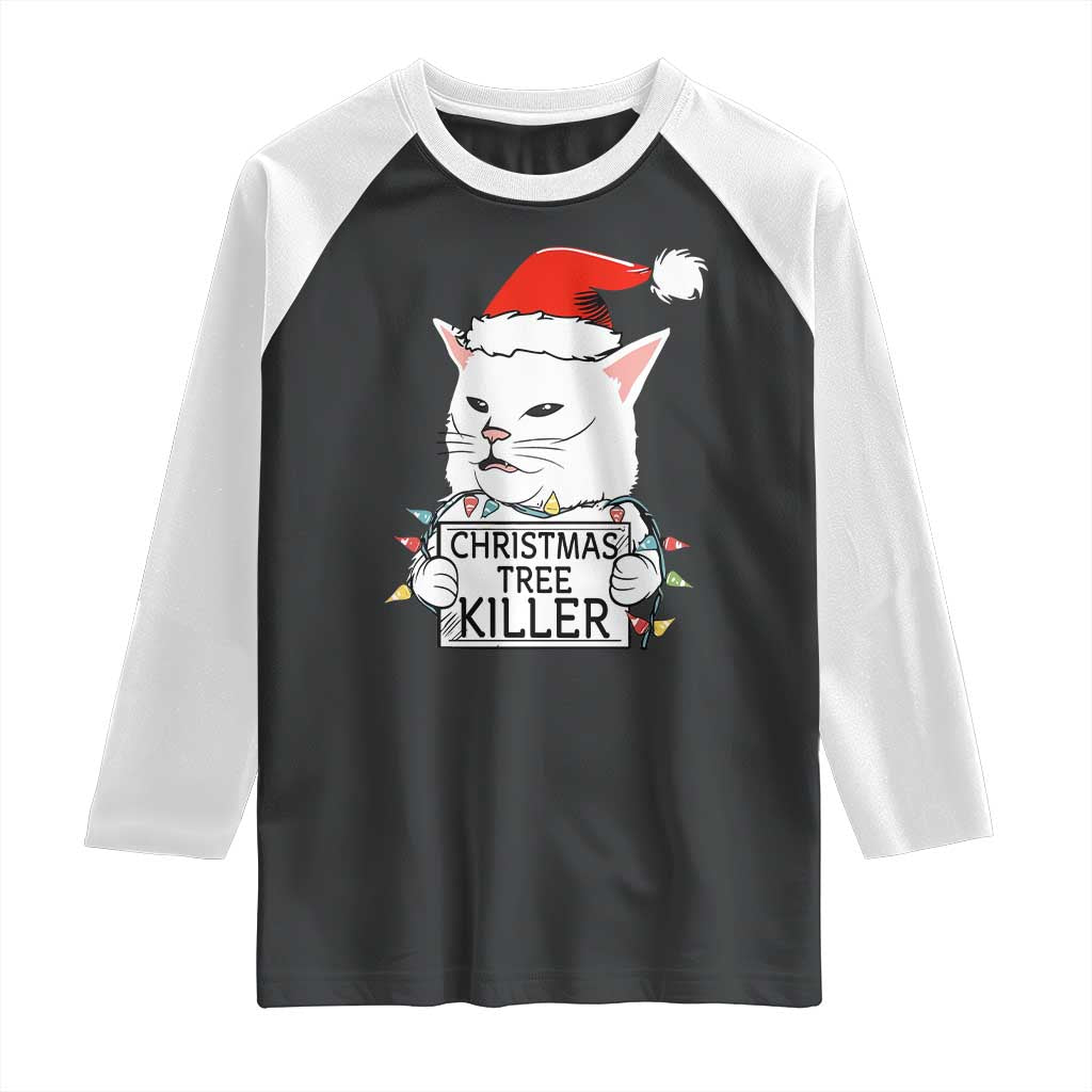 Funny Xmas Grumpy Cat Raglan Shirt Christmas Tree Killer Santa Kitten TS12 Black White Print Your Wear
