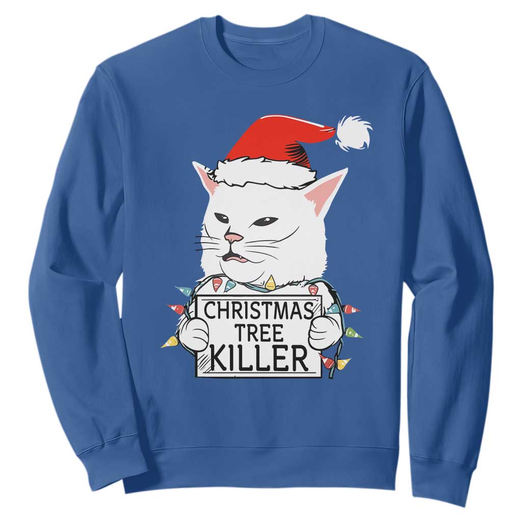 Funny Xmas Grumpy Cat Sweatshirt Christmas Tree Killer Santa Kitten TS12 Royal Blue Print Your Wear